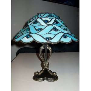  PartyLite Spring Water Blue Stained Glass Candle Lamp 
