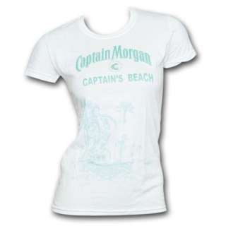 Captain Morgan Beach Scene White Graphic Ladies Tee Shirt  