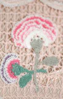 Lims Cotton vintage Carnation Flowers Crochet Top Pink  