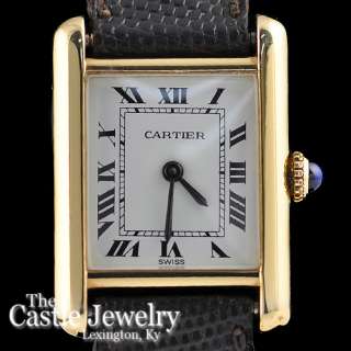 Cartier Argent Vermeil Watch With White Face Roman Numerals Brown 
