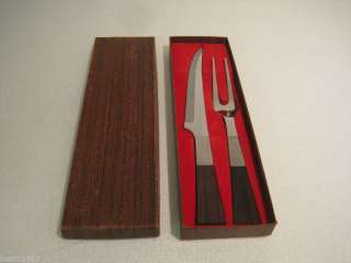   TEAK WOOD STAINLESS STEAL CARVING KNIFE AND SERVING FORK SET  