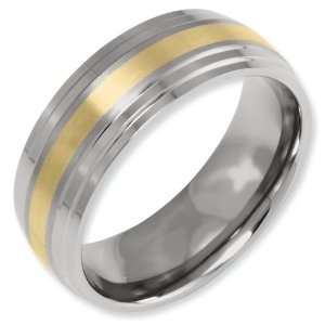   Ridged Edge 14k Gold Inlay 8mm Brushed and Polished Band ring Jewelry