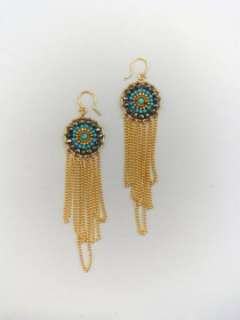 CHAN LUU Turquoise Stones Mixed Gold Chain Earrings  