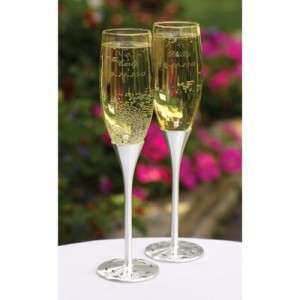   Wedding Toasting Flutes Diamond Vines Engraved Champagne Glasses