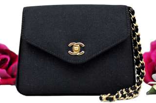 Vintage CHANEL black satin CC evening party small hand bag purse 