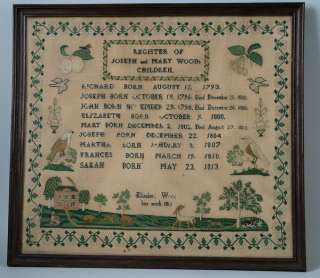 1815 Silkwork Family Register Sampler by Elizabeth Wood  