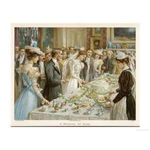 The Bride Cuts the Cake at a Smart Wedding Party Giclee Poster Print 