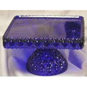   Square Cobalt Blue Glass Cake Stand Hand Made in Ohio 