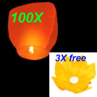 100X sky lantern orange and 3X lotus wishing light orange free Hot 