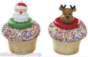 12 SANTA CHRISTMAS CUPCAKE CAKE DECORATION TOPPERS NEW  
