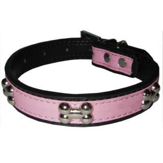 Pink Faux Leather Studded T Bone Dog Collar, Collars  