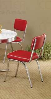 Pair of Retro Chrome Chairs with Red Cushions by Coaster 2450R  