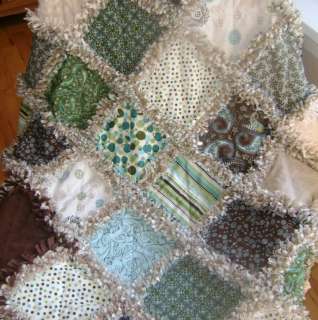 pre fringed RAG quilt KIT ~ blue, brown and green Sampler  
