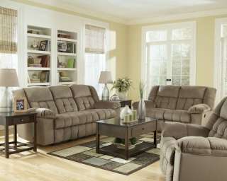   CONTEMPORARY TAN FABRIC RECLINER SOFA COUCH SET LIVING ROOM FURNITURE