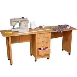 Foldaway Double Mobile Desk & Craft Center in Oak by Ve  