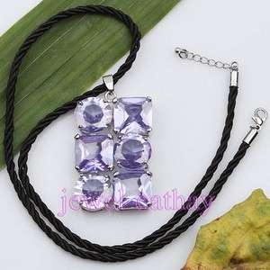 Purple FLOWER COUPLE Crystal BEAD Pendant Necklace Set  