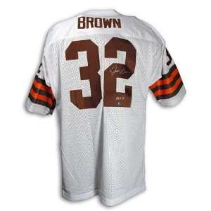  Jim Brown Cleveland Browns Throwback White Jersey with HOF 