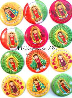 LOTE DE (12) Botones/Pins Virgencita Plis Distroller Tema Mexico 