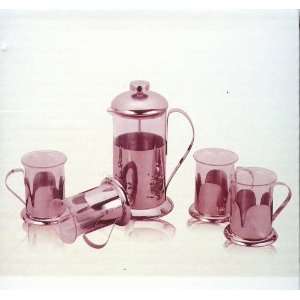  Coffee Press and Four Mugs (5 Piece Set)