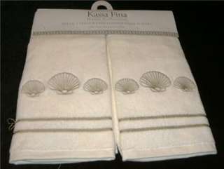 Set of 2 Ivory Seashell Hand Towels NEW  