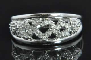   White Gold Natural Diamond Pave Open Heart Dome Band Ring 6.75  