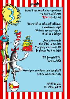 Dr. Seuss Cat in the hat birthday party invitation baby shower 