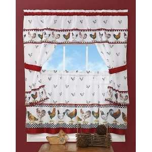  Rooster Print 36 Curtains w/ Black & White Check