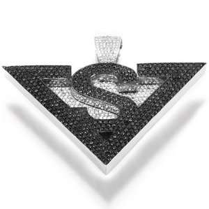 14K White Gold Mens Custom Hip Hop Diamond Pendant with Black Diamonds 