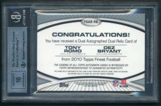   Romo ~ Dez Bryant Rc Auto Dual Jersey Autographs 08/10 BGS 9  
