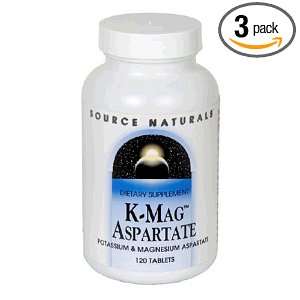  Source Naturals K Mag Aspartate, 120 Tablets (Pack of 3 