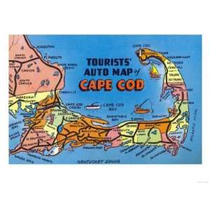 Cape Cod, Massachusetts   Detailed Auto Map of Cape Cod Premium Poster 