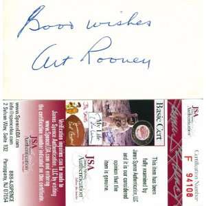 Art Rooney Autograhed / Signed 3x5 Card (JSA)