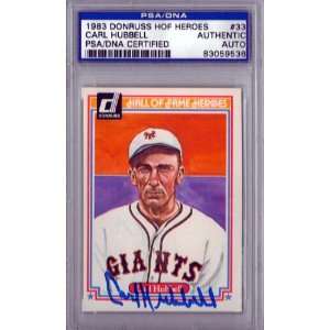 Carl Hubbell Autographed 1983 Donruss Card PSA/DNA Slabbed #83059536