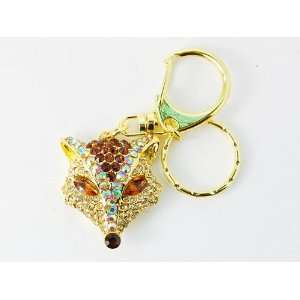   Borealis Crystal Rhinestone Sly Hunter Fox Face Head Keychain Jewelry