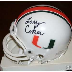  LARRY COKER signed MIAMI HURRICANES Mini Helmet Sports 