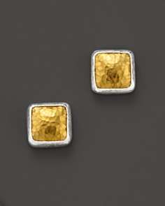 Gurhan Pure Silver And 24 Kt. Gold Small Square Amulet Earrings