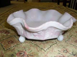 1980S FENTON CRIMPED EDGE BUTTERFLY AND BERRY SHADES OF PINK FOOTED 