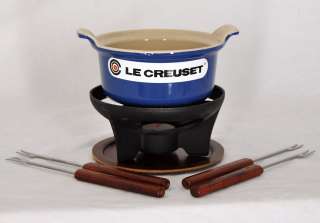 Le Creuset Enameled Cast Iron Chocolate Fondue Set   Blue   New in Box 