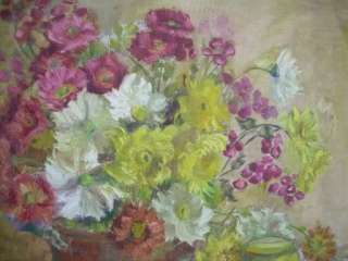 16 LARGE OIL Painting ZOE SCHMINKE 1950 art flower vase  