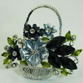   Basket Silver Plated Leaf Shape Gemstone Brooch Pin Jewelry  