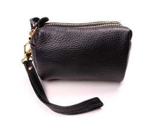 100% Genuine Leather Small Bag Clutch Bag Purse Cosmetic Bag w/ Strap 