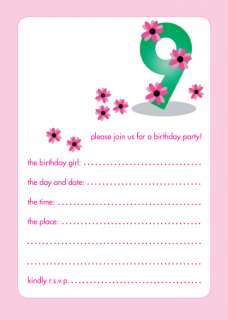Pack of 10 Childrens Birthday Party Invitations, 9 Years Old Girl 