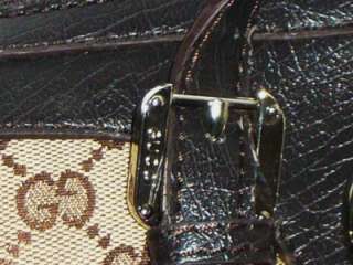 GUCCI Khaki Brown Signature Logo Jacquard & Leather Doctors Tote Bag 