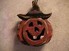 Primitive Handcrafted Wood Halloween Jack o Lantern Ornament