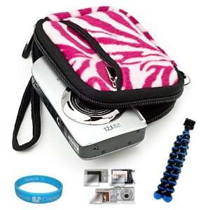 Carrying Case with Pink Zebra Fur Exterior for Sony Cybershot DSC TX10 