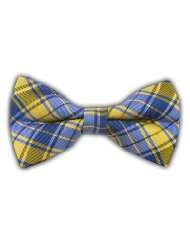   Silk Woven Yellow and Cornflower Blue Summer Plaid Self Tie Bow Tie