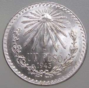 cp* MEXICO 1943 Un Peso   Silver White SUPERB Frosty   Gem BU  