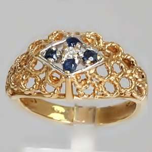    Vintage 14k Yellow Gold Sapphire & Diamond Estate Ring Jewelry