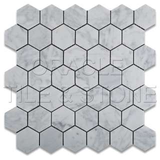  italian carrara white marble hexagon polished mosaic tile on mesh