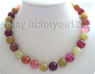 18 Natural 14mm Multicolor Round Jade Necklace  